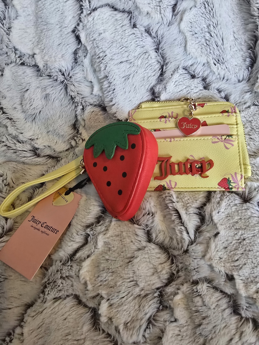 Juicy Couture Yellow Coquette Cardholder with Red Strawberry Coin Purse Set NWT